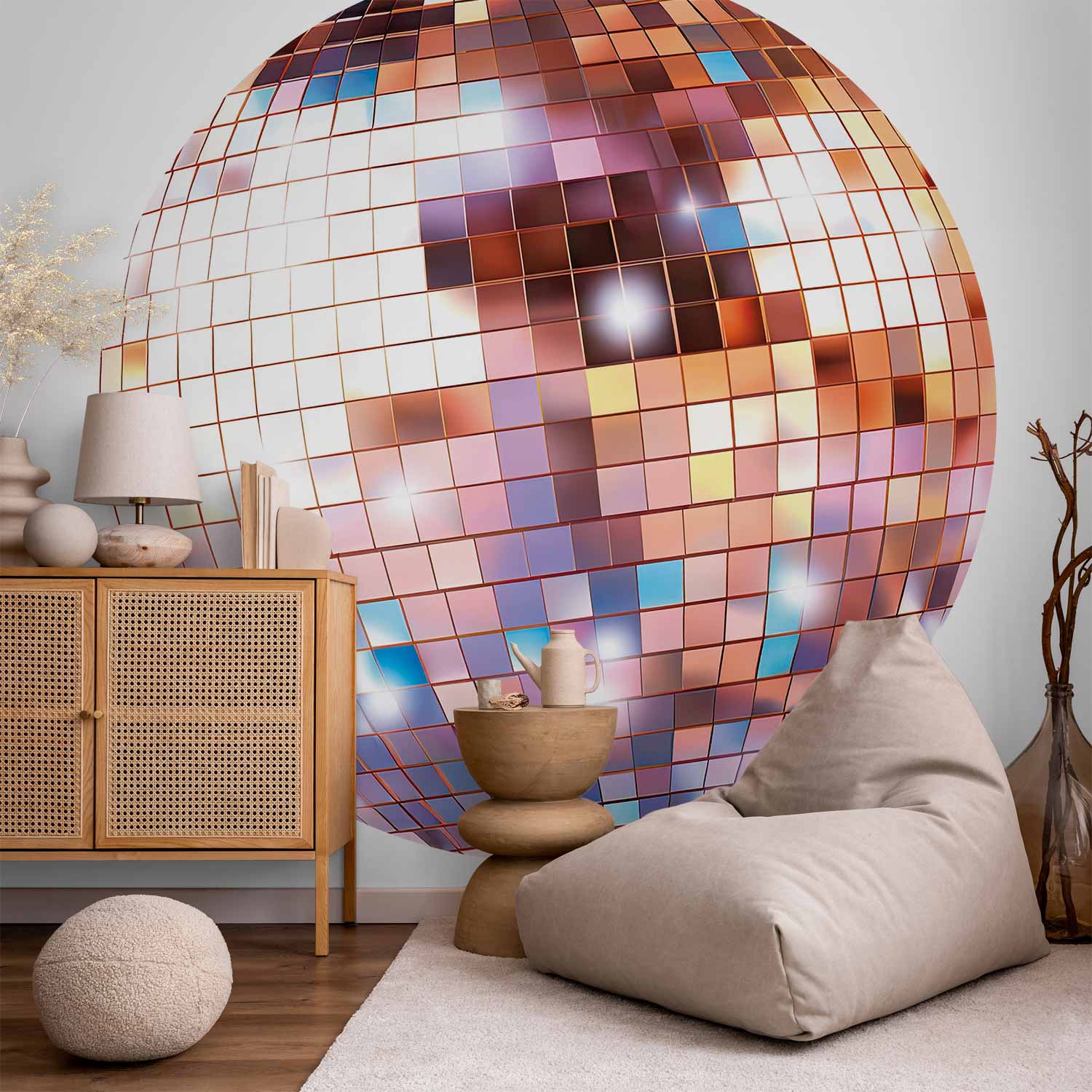 Rose Gold Disco Ball Shine Round Wall Murals