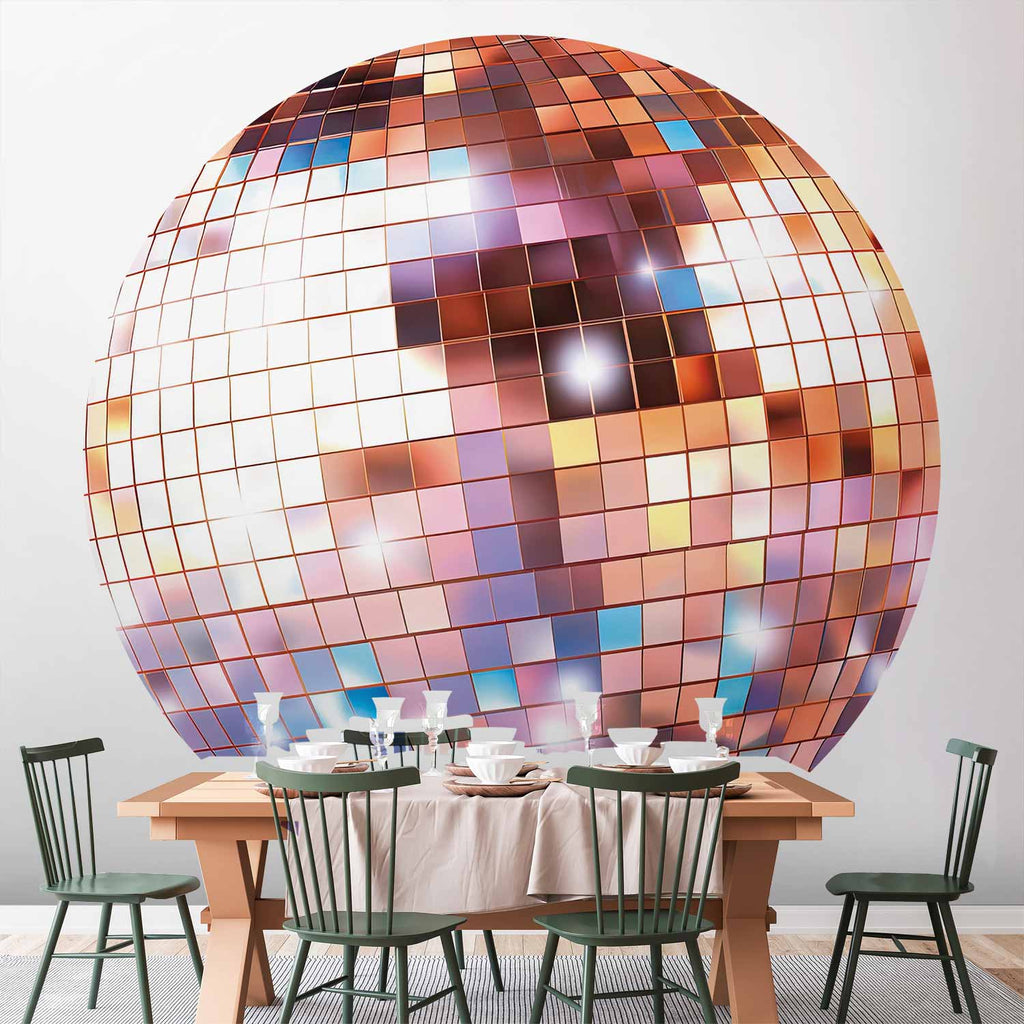 Rose Gold Disco Ball Shine Round Wall Murals