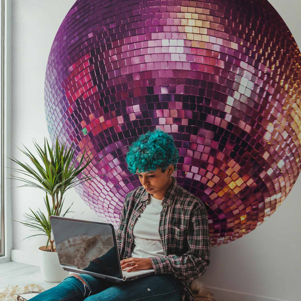 Magenta Disco Ball Round Wall Mural