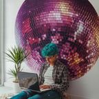 Magenta Disco Ball Round Wall Mural