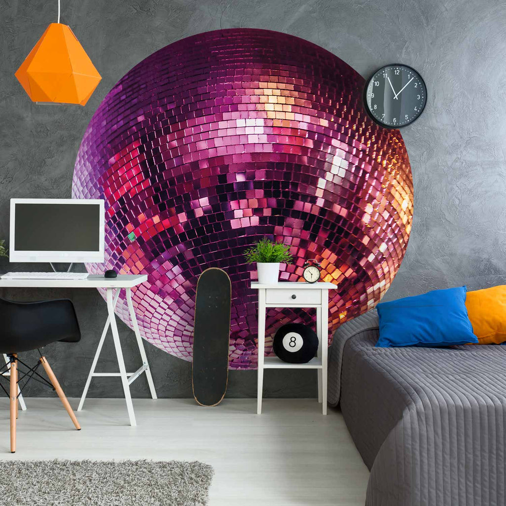 Magenta Disco Ball Round Wall Mural