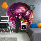 Magenta Disco Ball Round Wall Mural