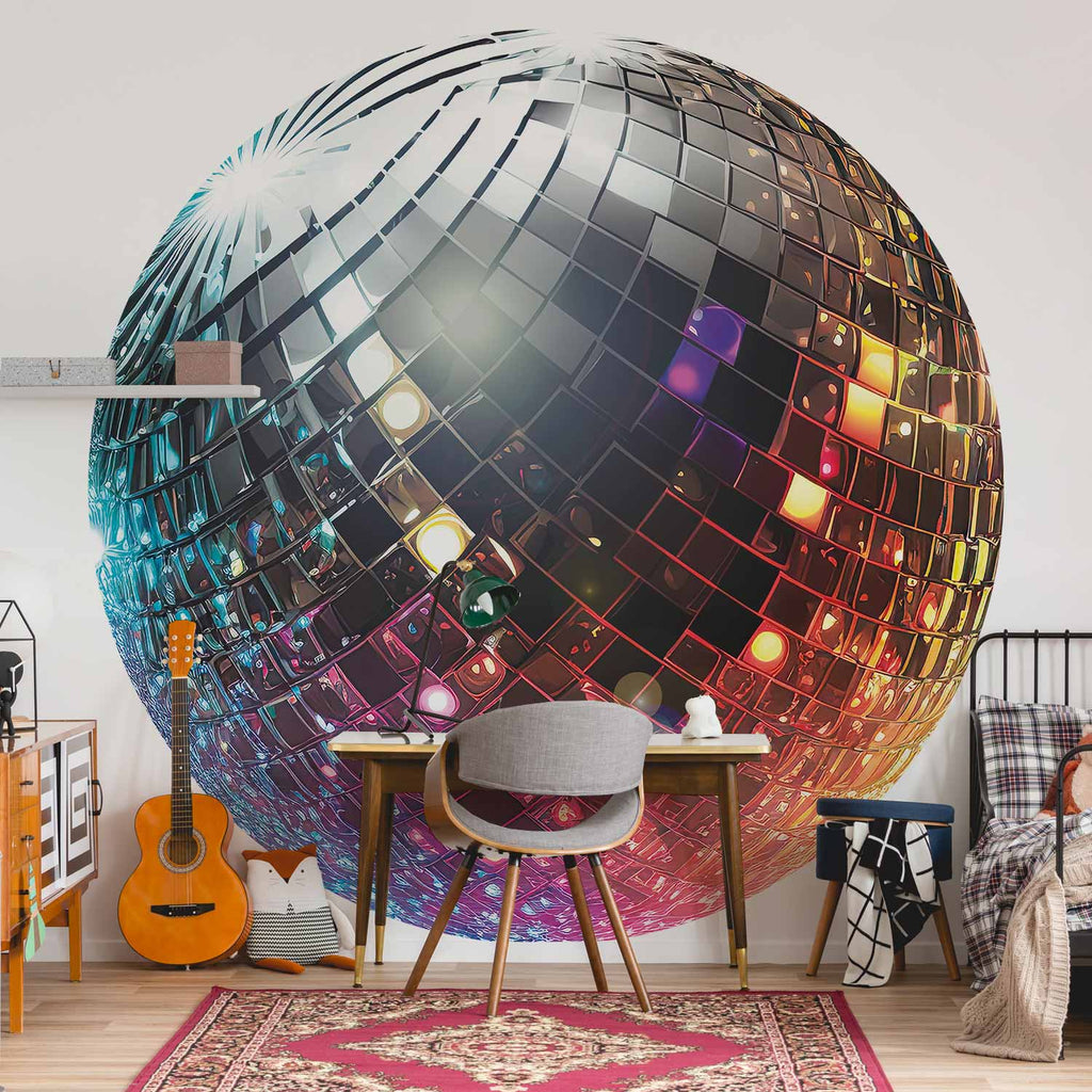 Silver Disco Ball Round Wall Mural