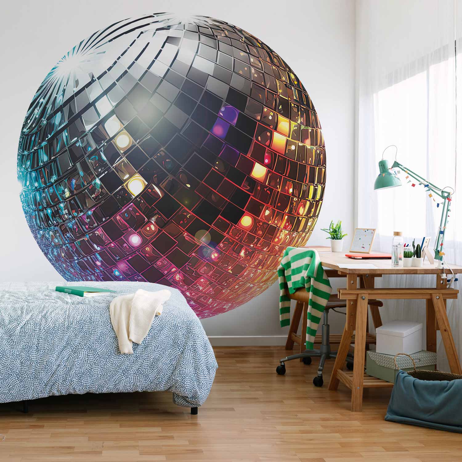 Silver Disco Ball Round Wall Mural