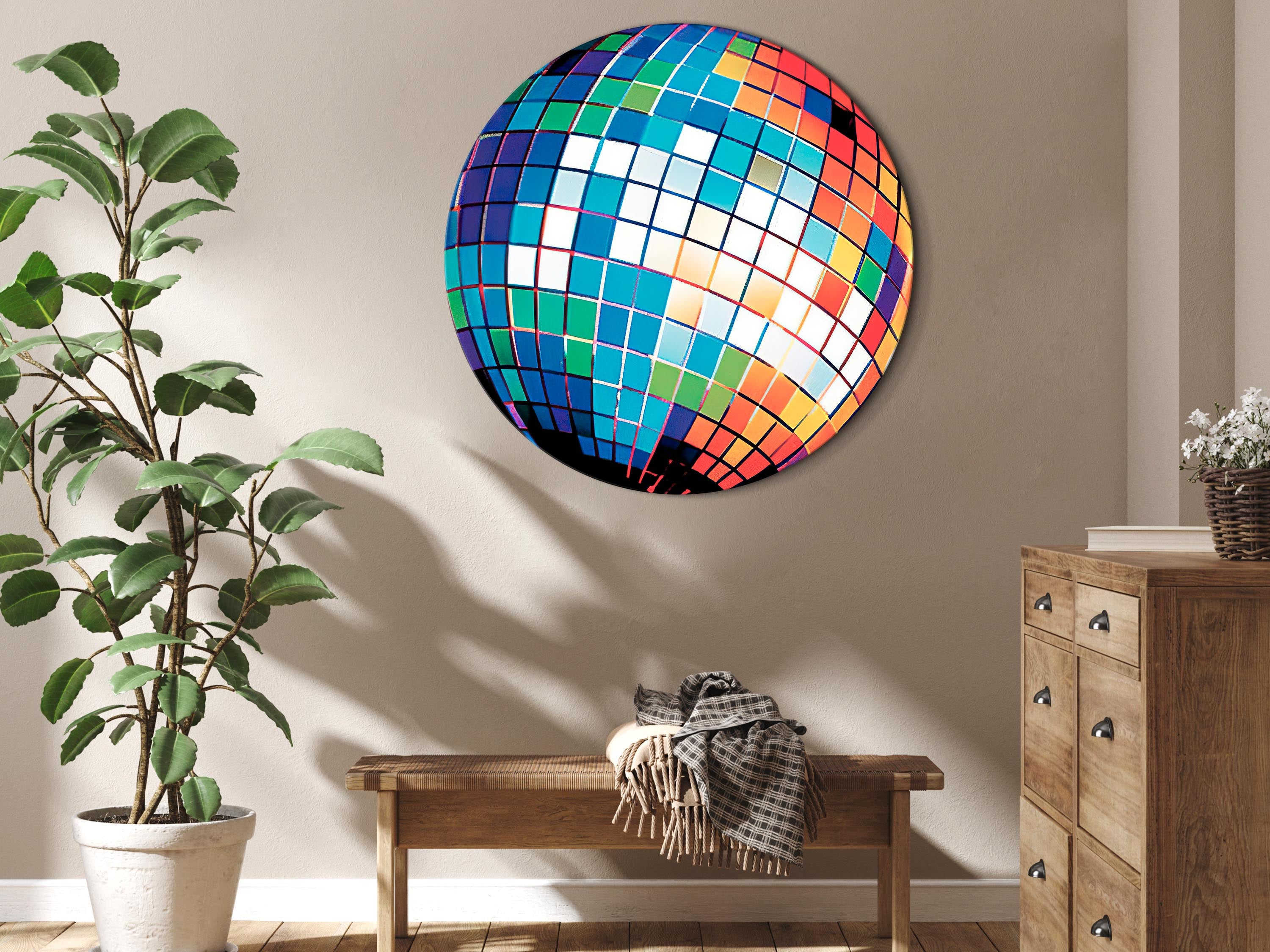 Blue Disco Ball Shine Round Canvas Print