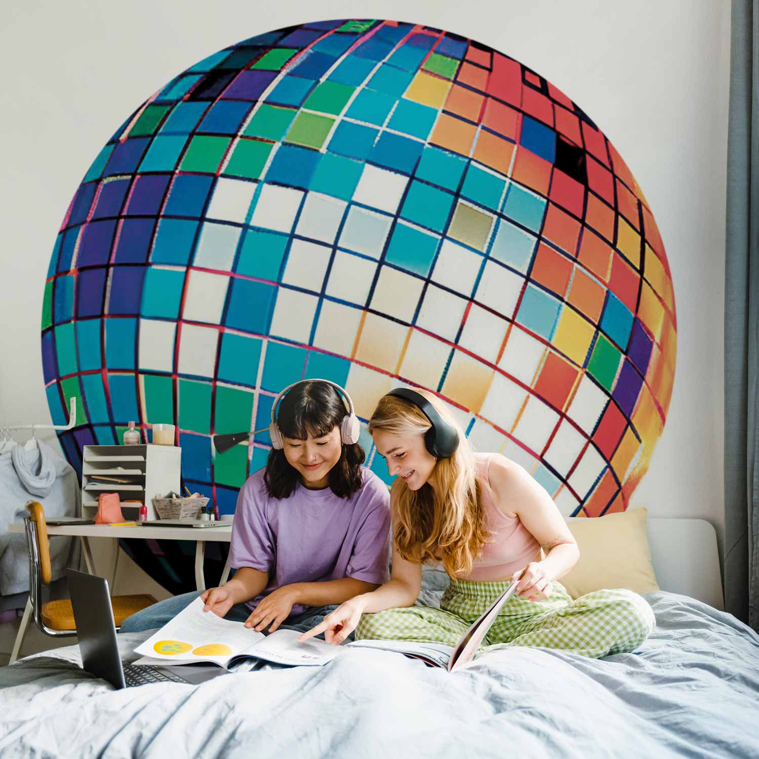 Blue Disco Ball 3D Round Wall Mural