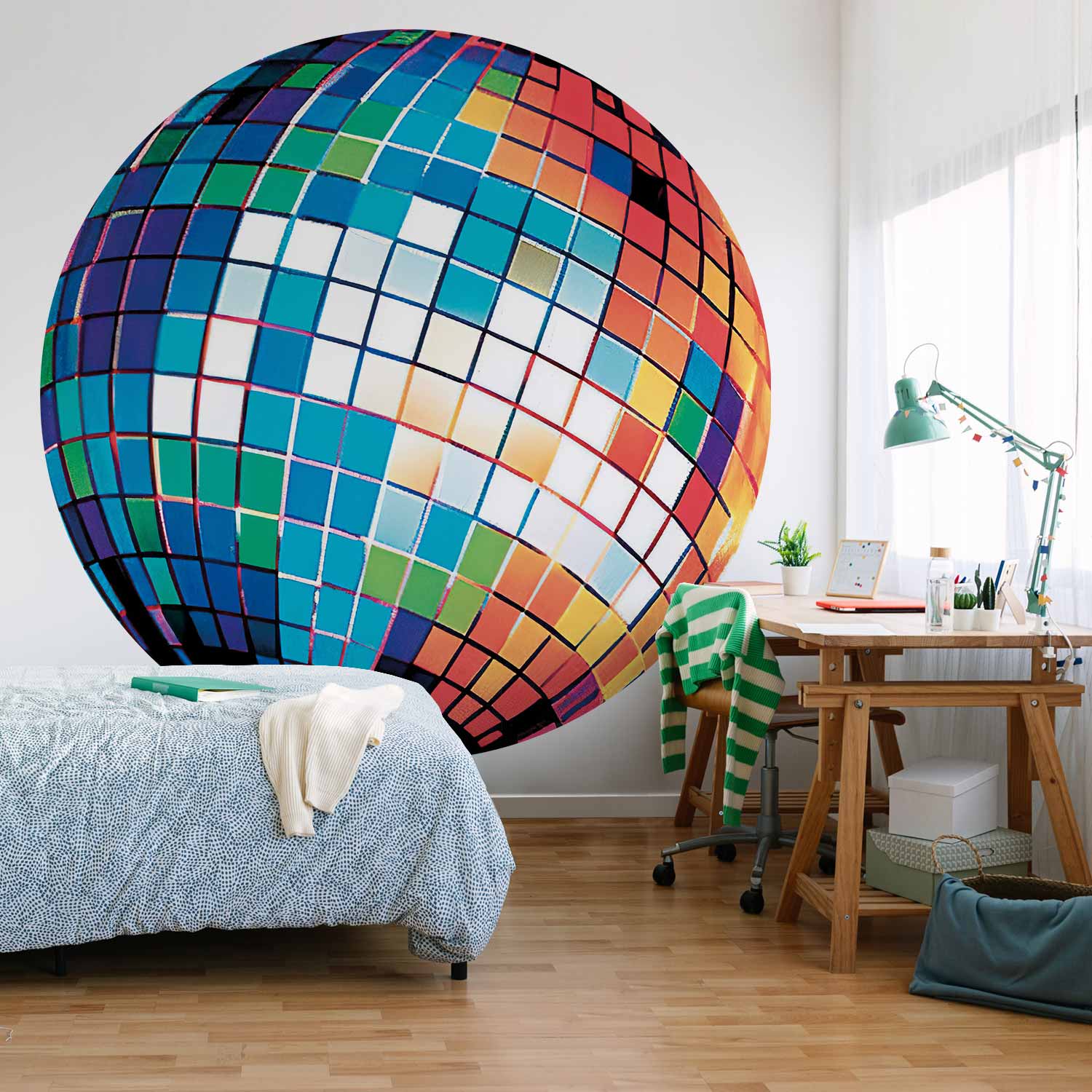 Blue Disco Ball 3D Round Wall Mural