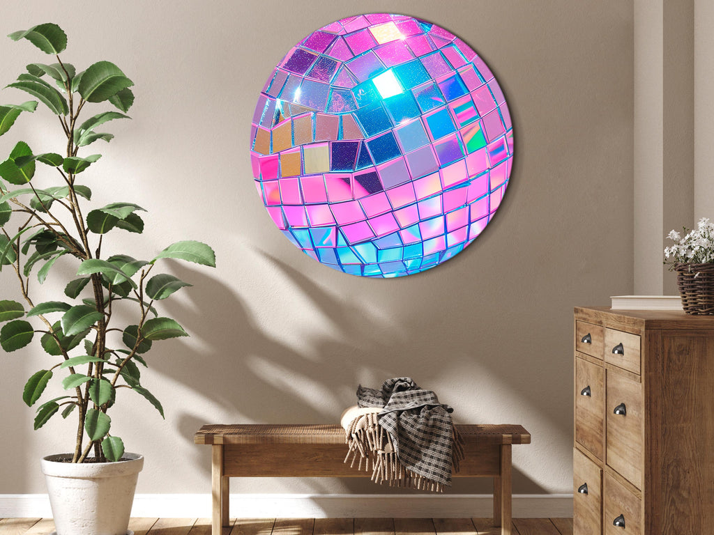 Pink Disco Ball Shine Round Canvas Print