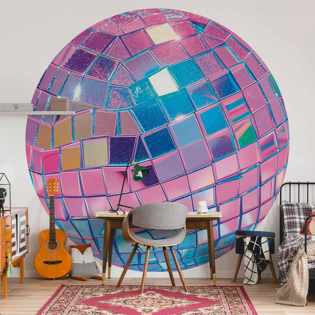 Pink Disco Ball Shiny Round Wall Mural