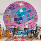 Pink Disco Ball Shiny Round Wall Mural