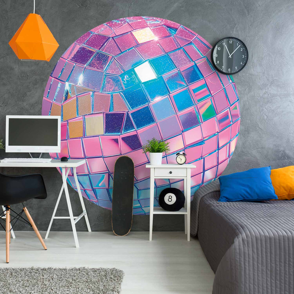 Pink Disco Ball Shiny Round Wall Mural
