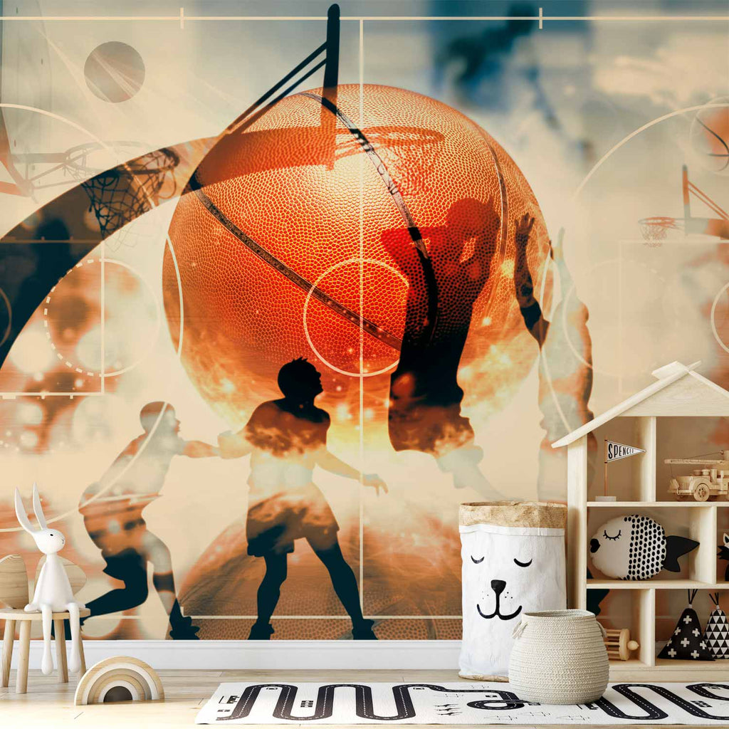 I Love Basketball Multicolor Sports Wall Mural