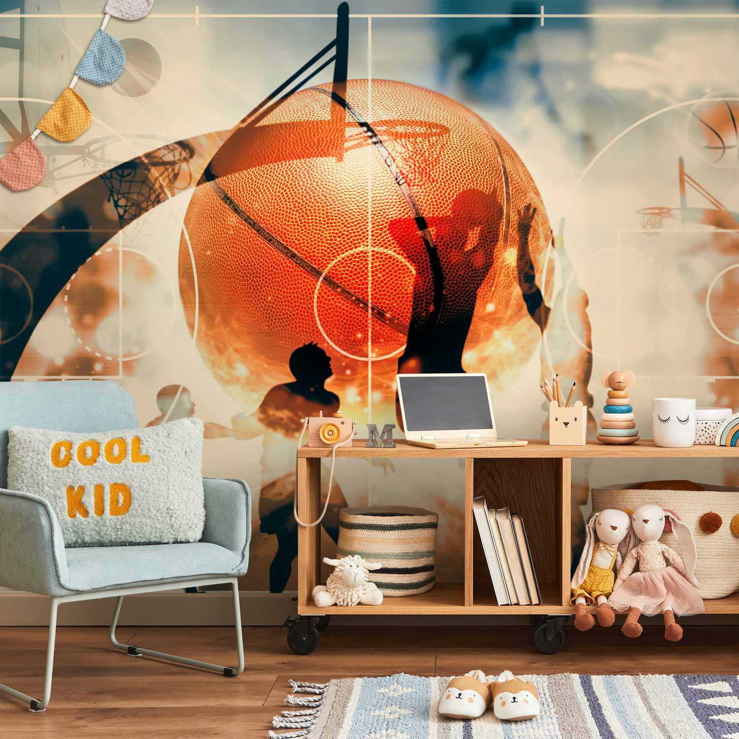 I Love Basketball Multicolor Sports Wall Mural