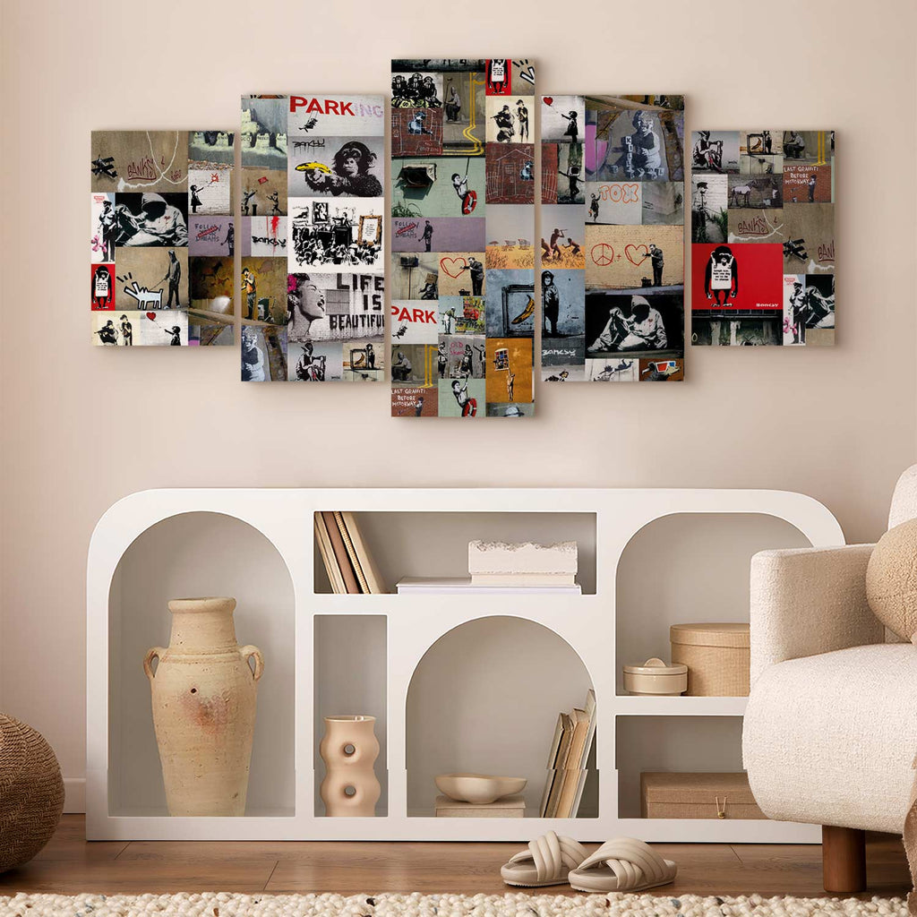 Banksy Urban Collage Multicolor Canvas Print