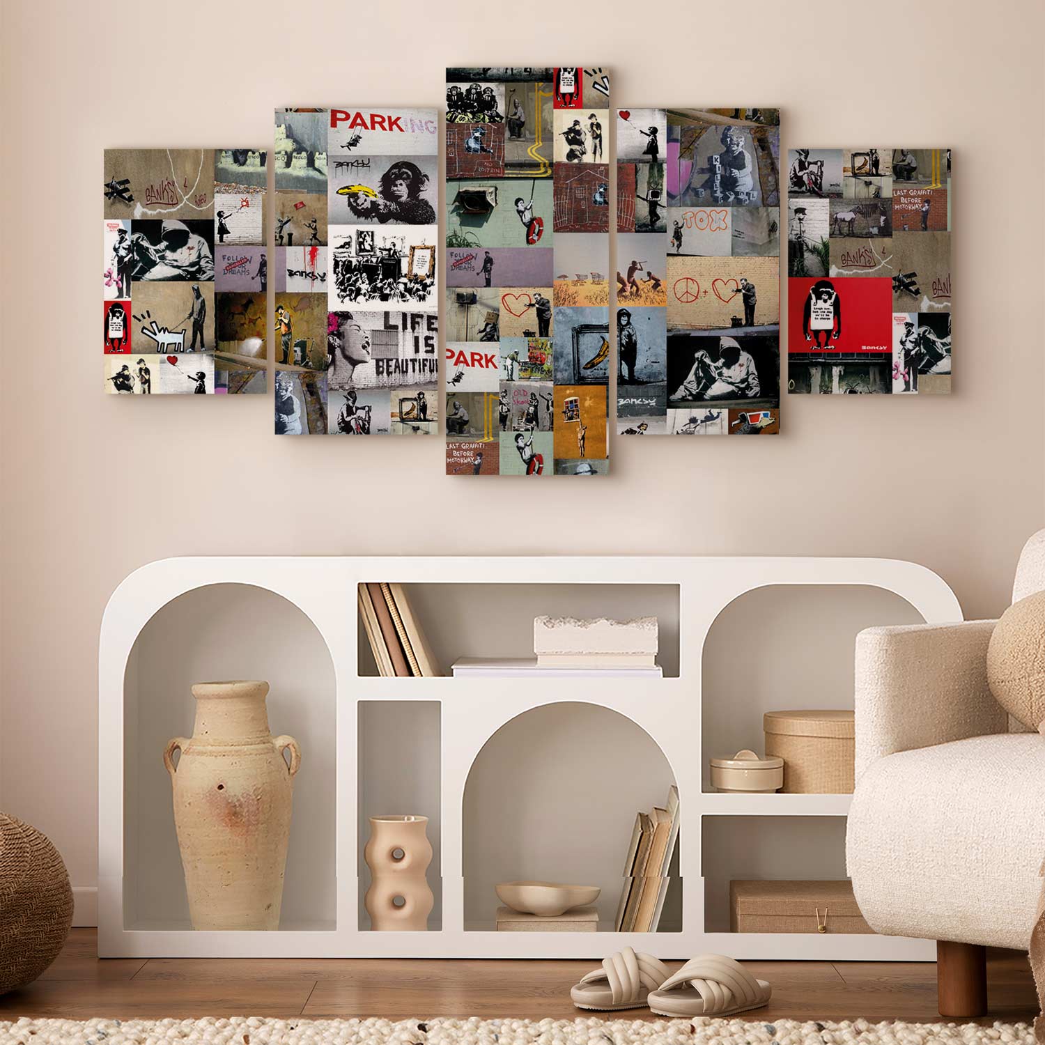 Banksy Urban Collage Multicolor Canvas Print