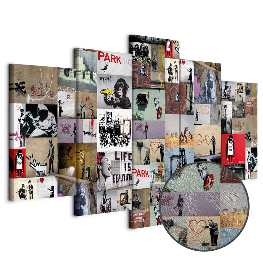 Banksy Urban Collage Multicolor Canvas Print