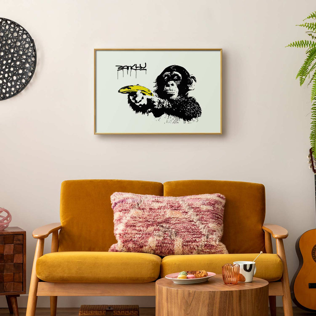 Banksy Monkey with Banana Graffiti Poster