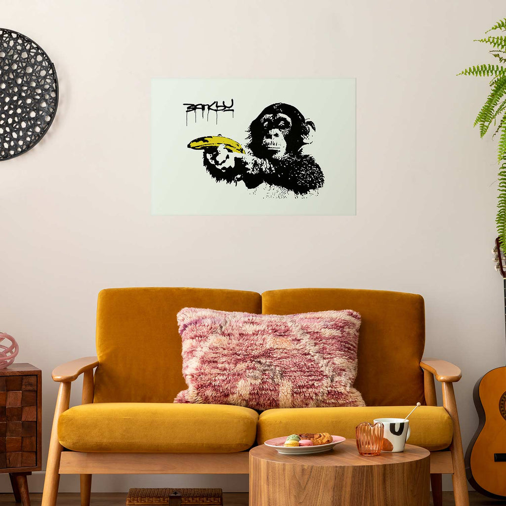 Banksy Monkey with Banana Graffiti Poster