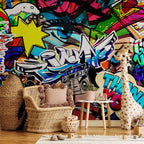 Colorful Graffiti Inscriptions Street Wall Mural