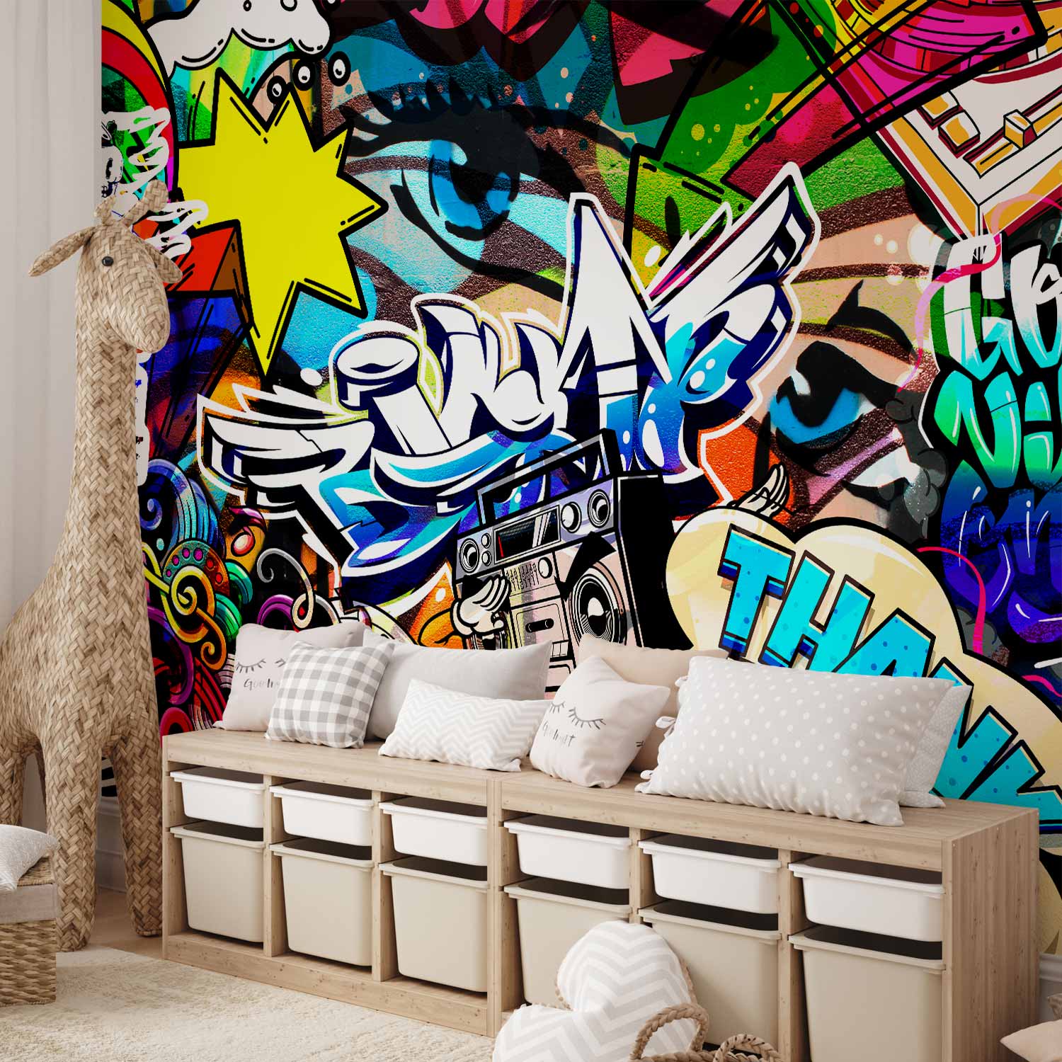 Colorful Graffiti Inscriptions Street Wall Mural