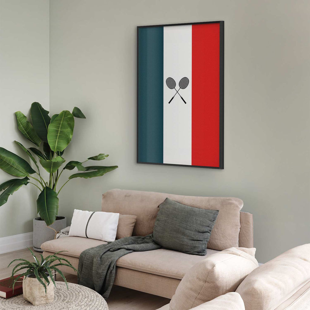 French Flags Black Badminton Rackets Poster