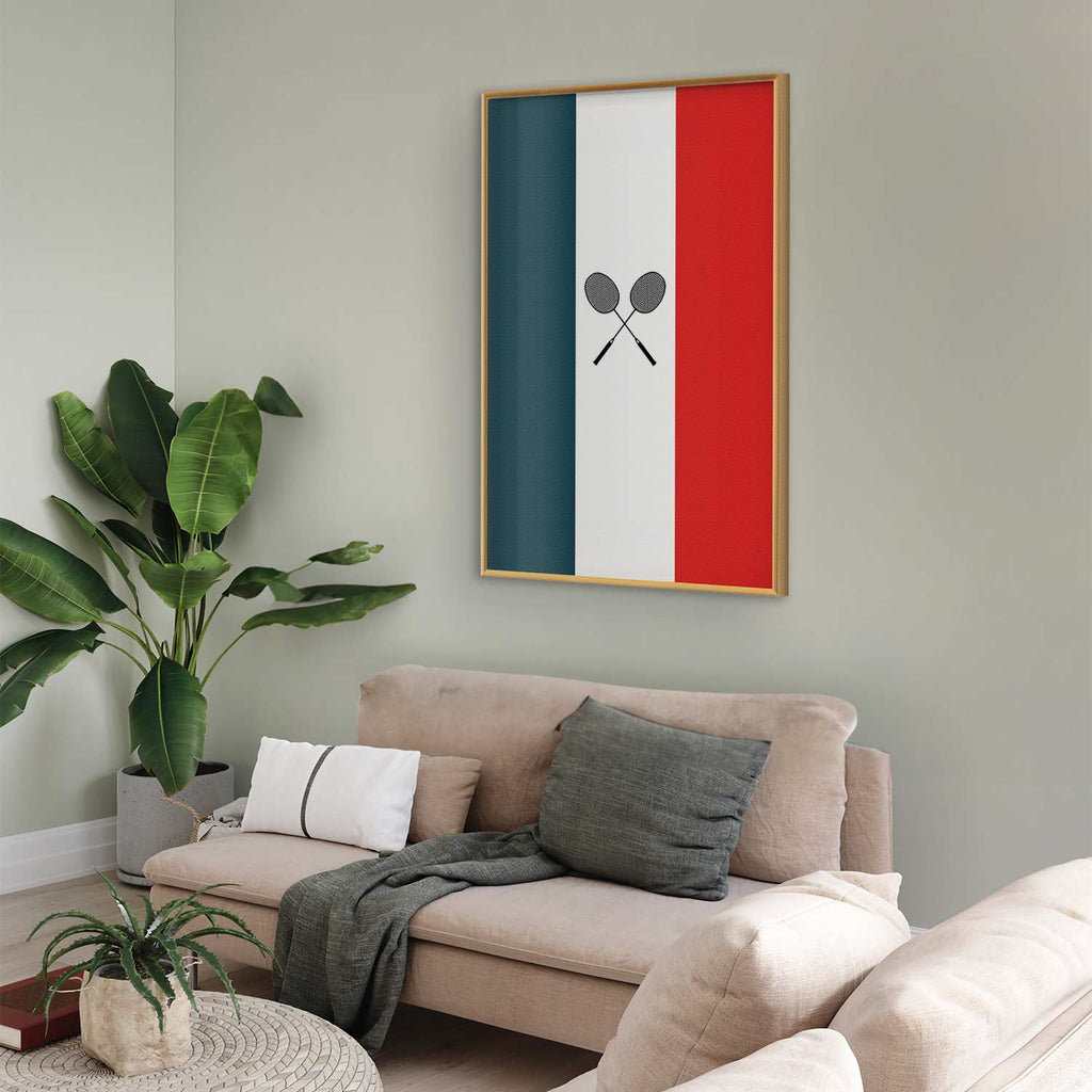 French Flags Black Badminton Rackets Poster