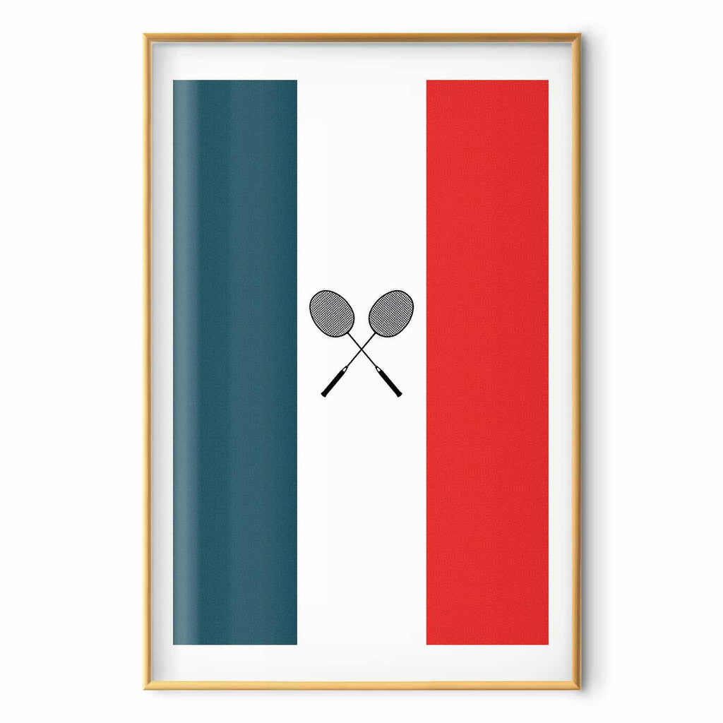 French Flags Black Badminton Rackets Poster