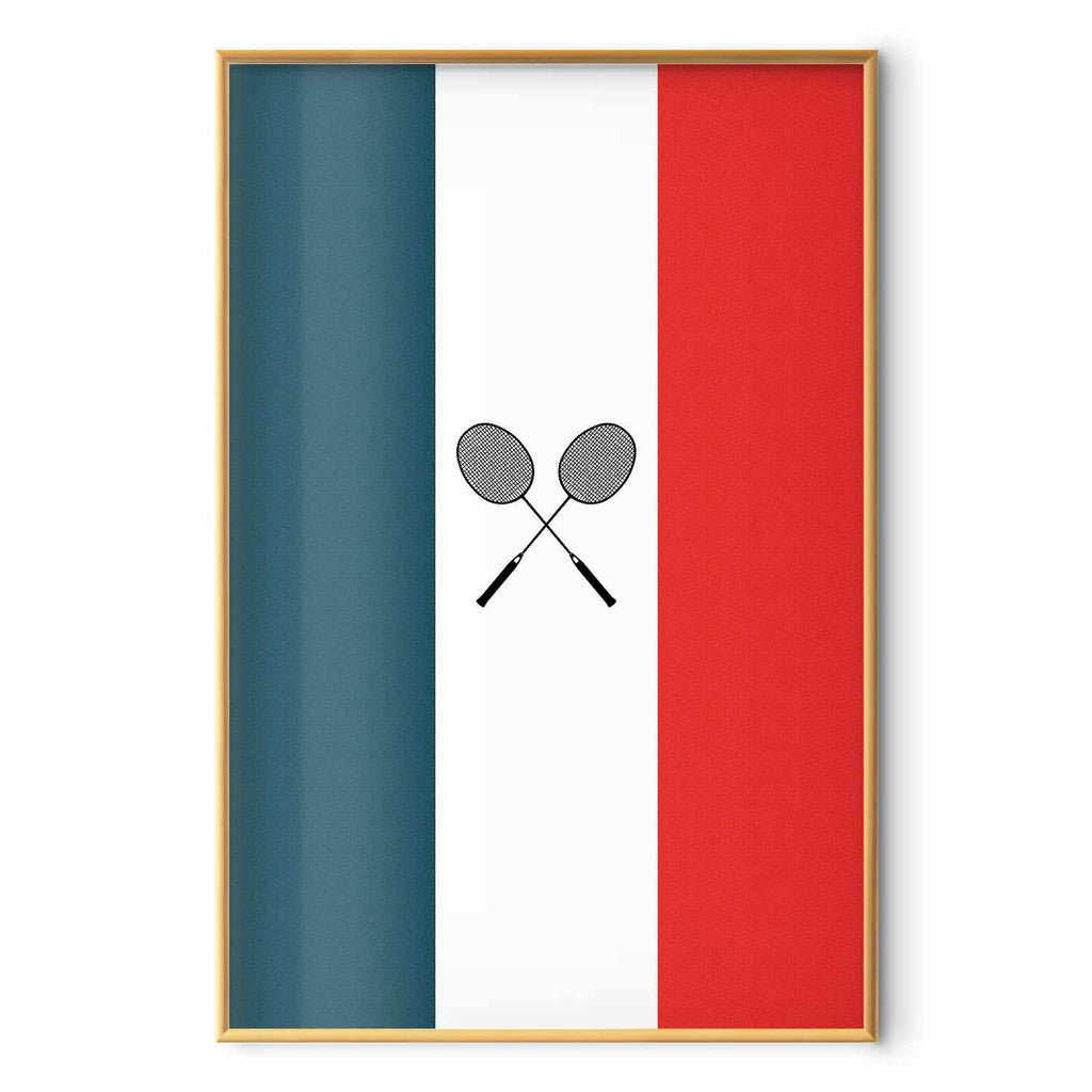 French Flags Black Badminton Rackets Poster
