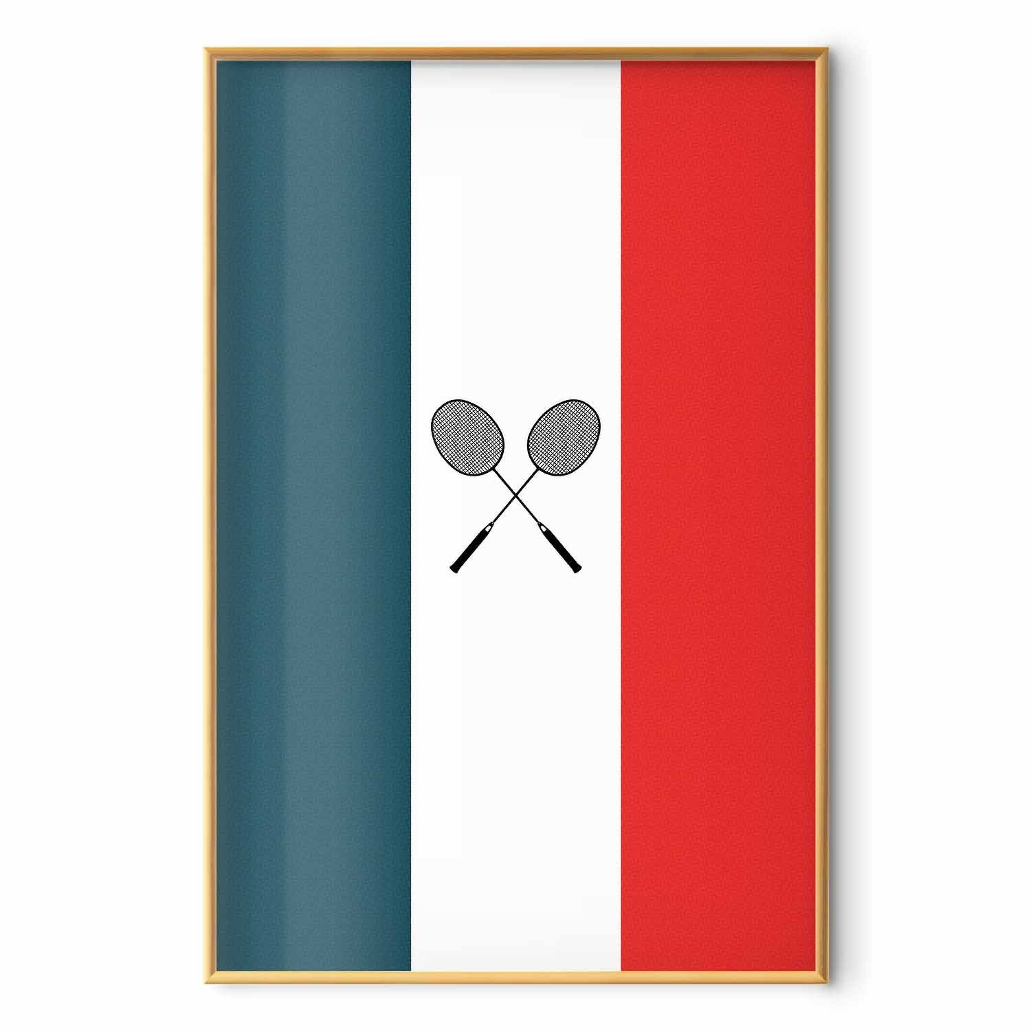 French Flags Black Badminton Rackets Poster
