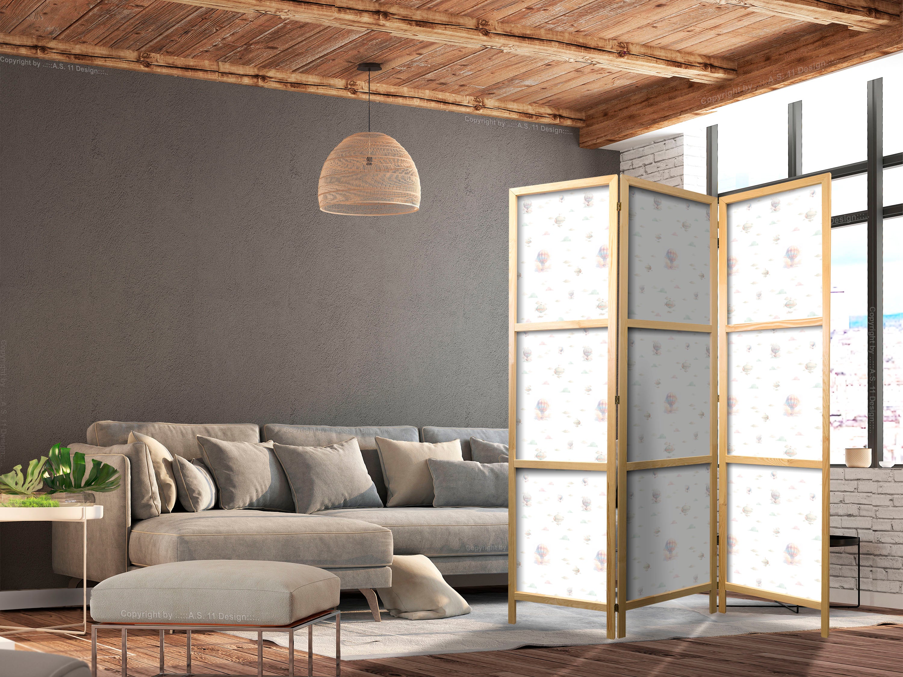 Japanese Room Divider - Watercolor - Colorful Balloons and Airships