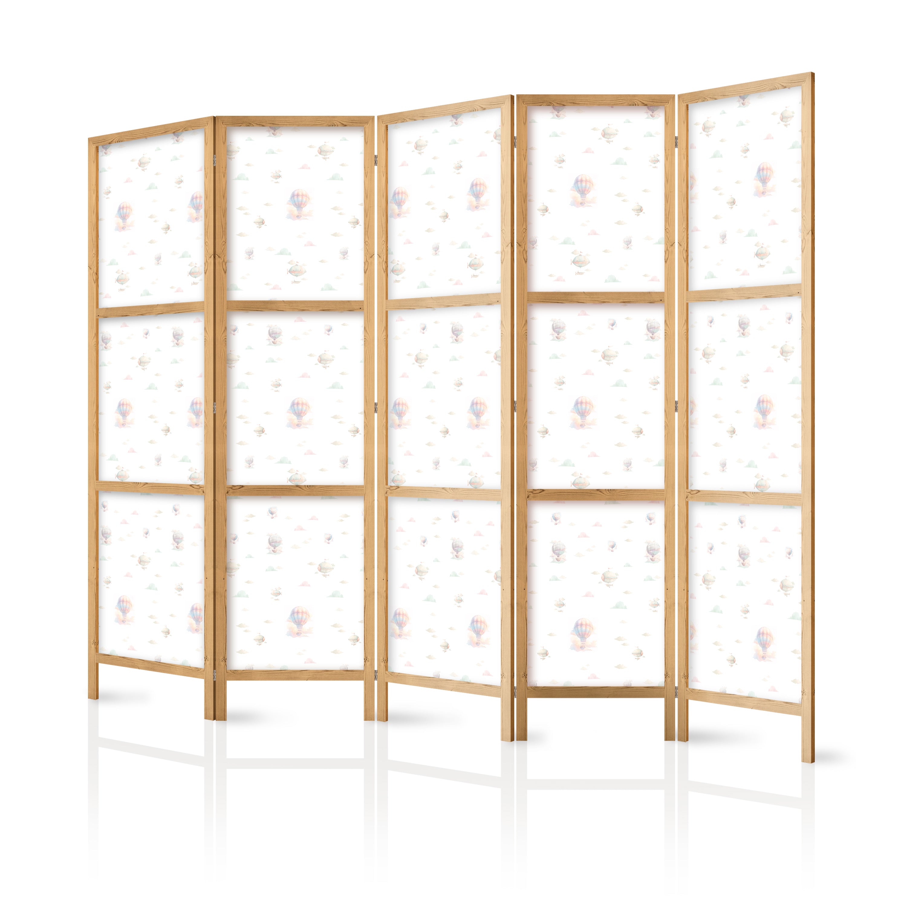 Japanese Room Divider - Watercolor - Colorful Balloons and Airships Against Colorful Clouds.