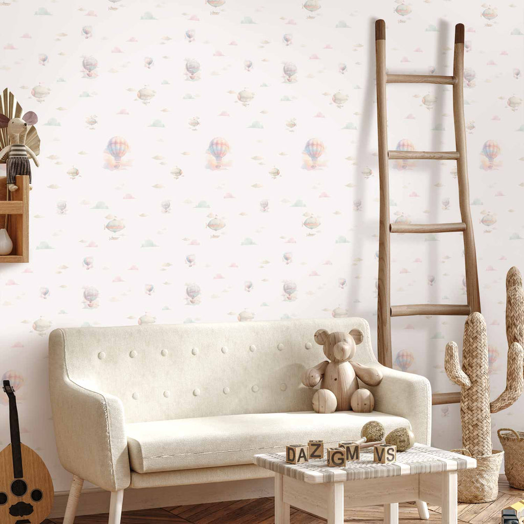 Watercolor Balloons and Airships Kids Wallpaper