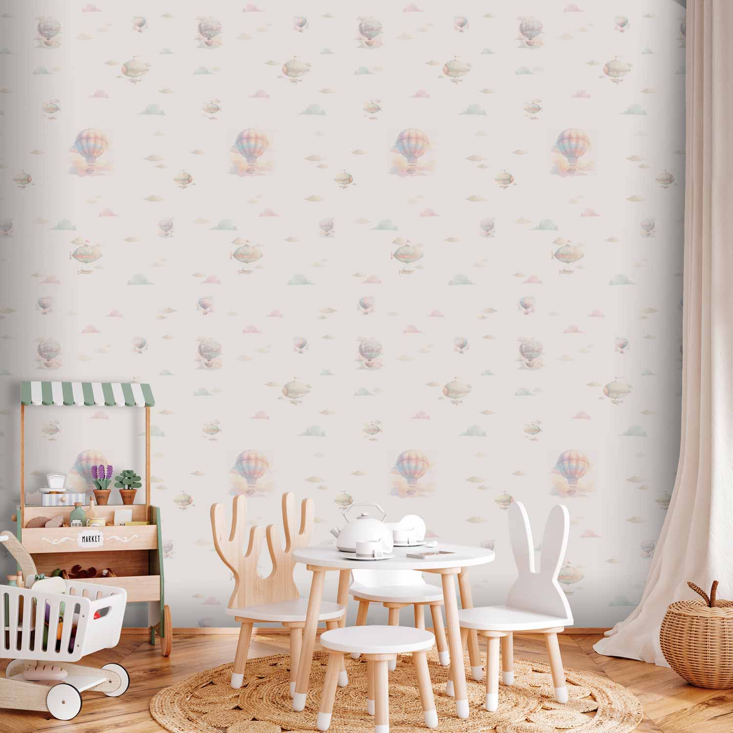Watercolor Balloons and Airships Kids Wallpaper