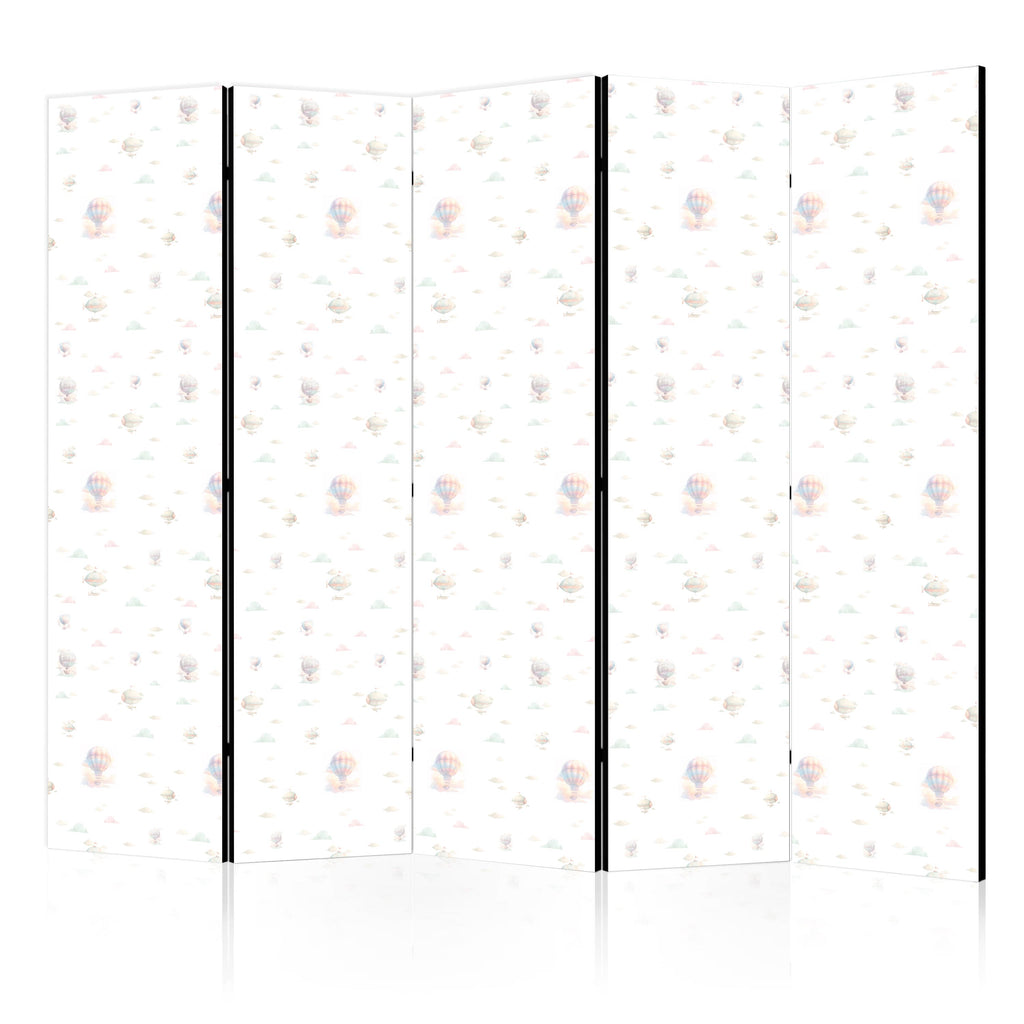 Room Divider Watercolor Balloons and Airships Against Colorful Clouds