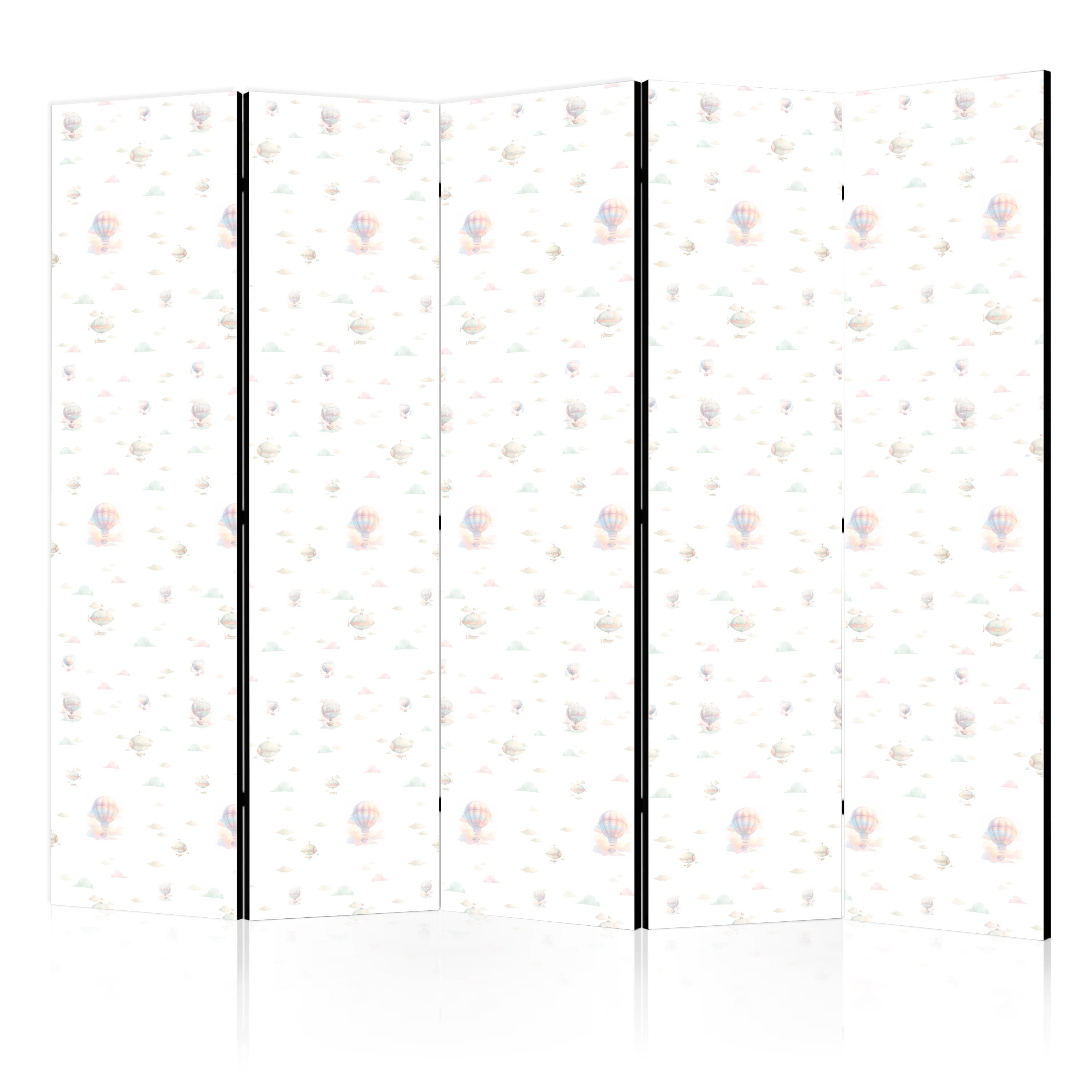 Room Divider Watercolor Balloons and Airships Against Colorful Clouds