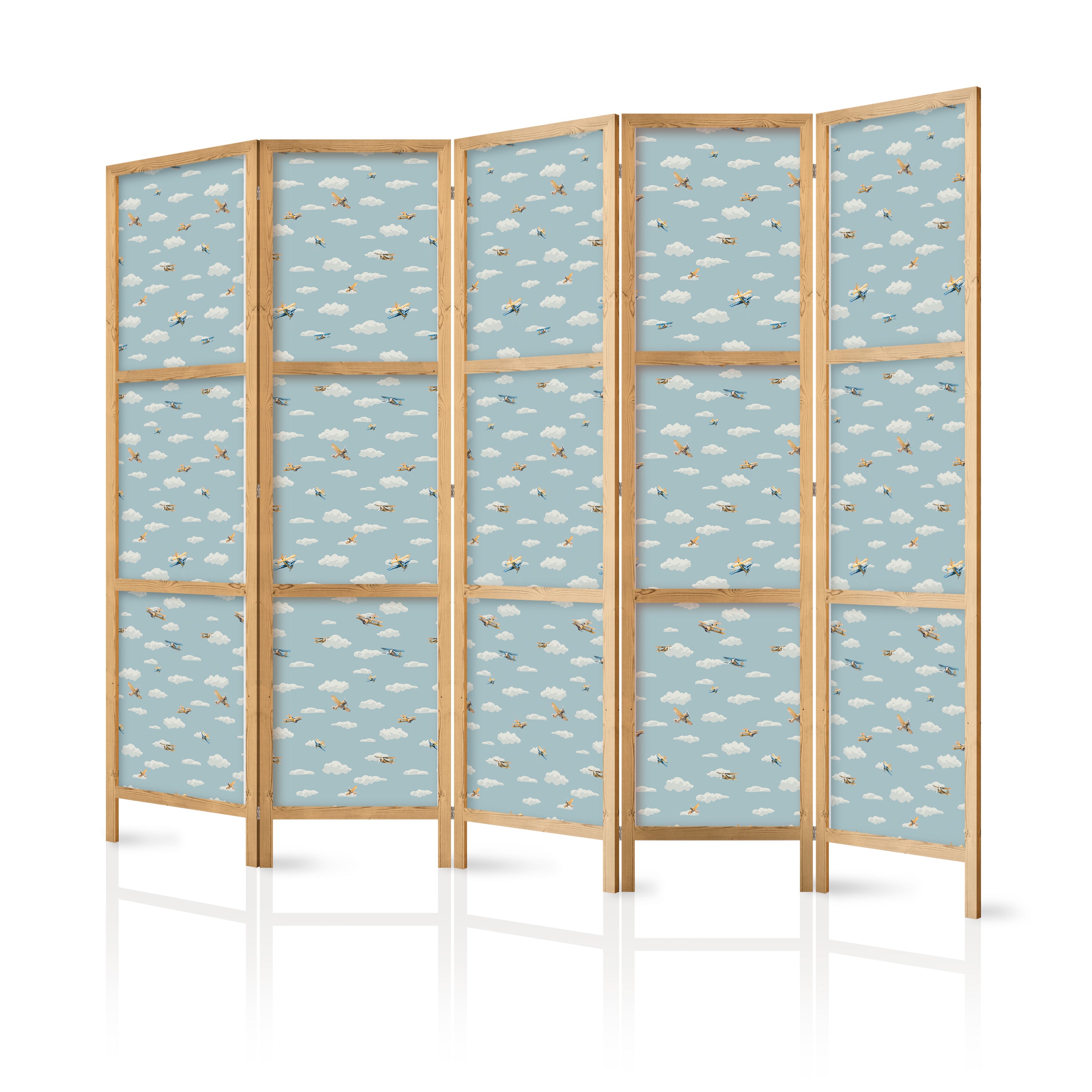 Japanese Room Divider - 5-Panel Airplane