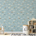 Yellow-Blue Airplanes Blue Sky Children's Wallpaper