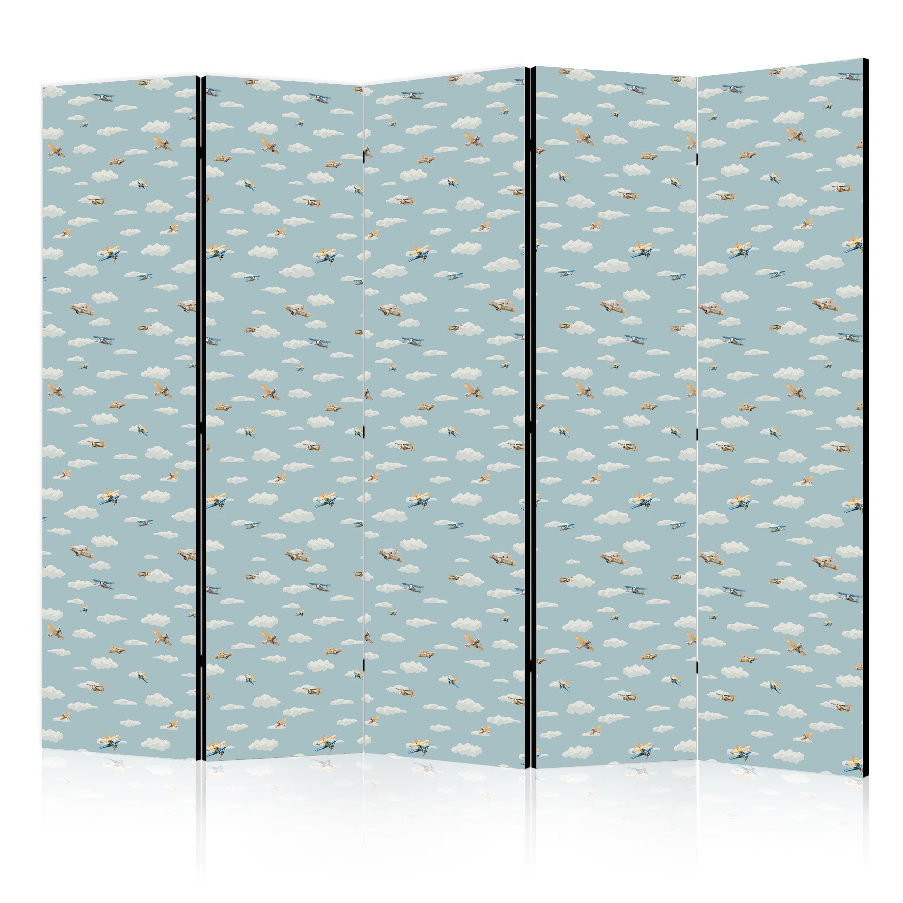 Room Divider Illustration - Yellow-Blue Airplanes Against a Blue Sky