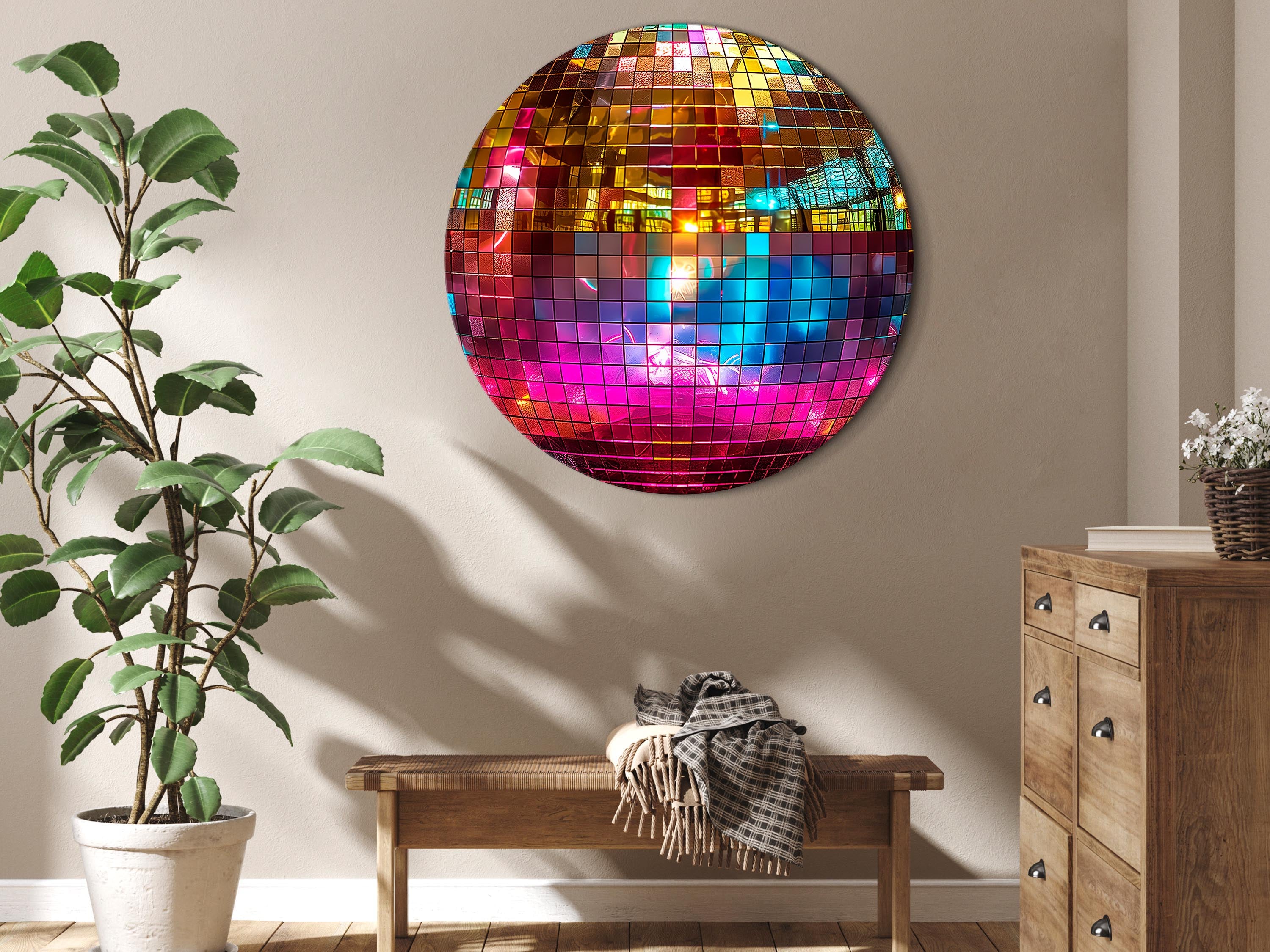 Gold Disco Ball 3D Round Canvas Print