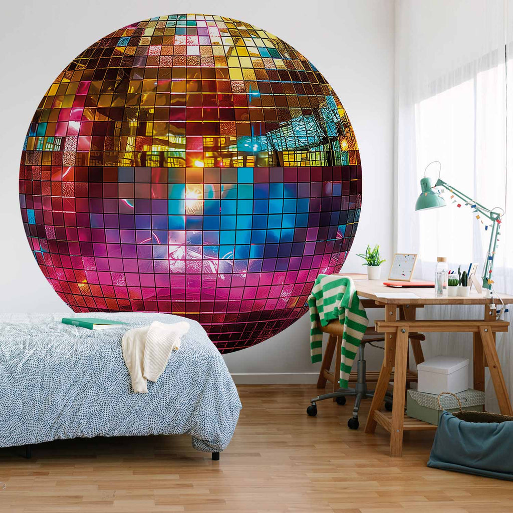 Gold Disco Ball 3D Round Wall Mural