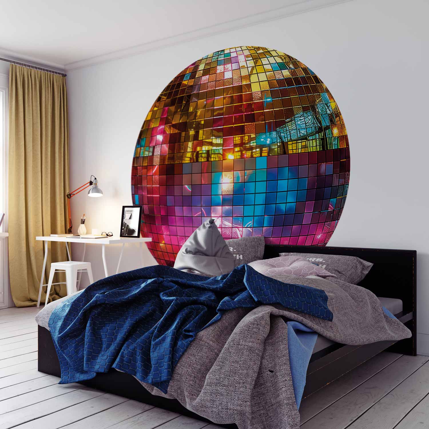 Gold Disco Ball 3D Round Wall Mural