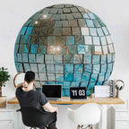 Sky Blue Disco Ball 3D Round Wall Mural