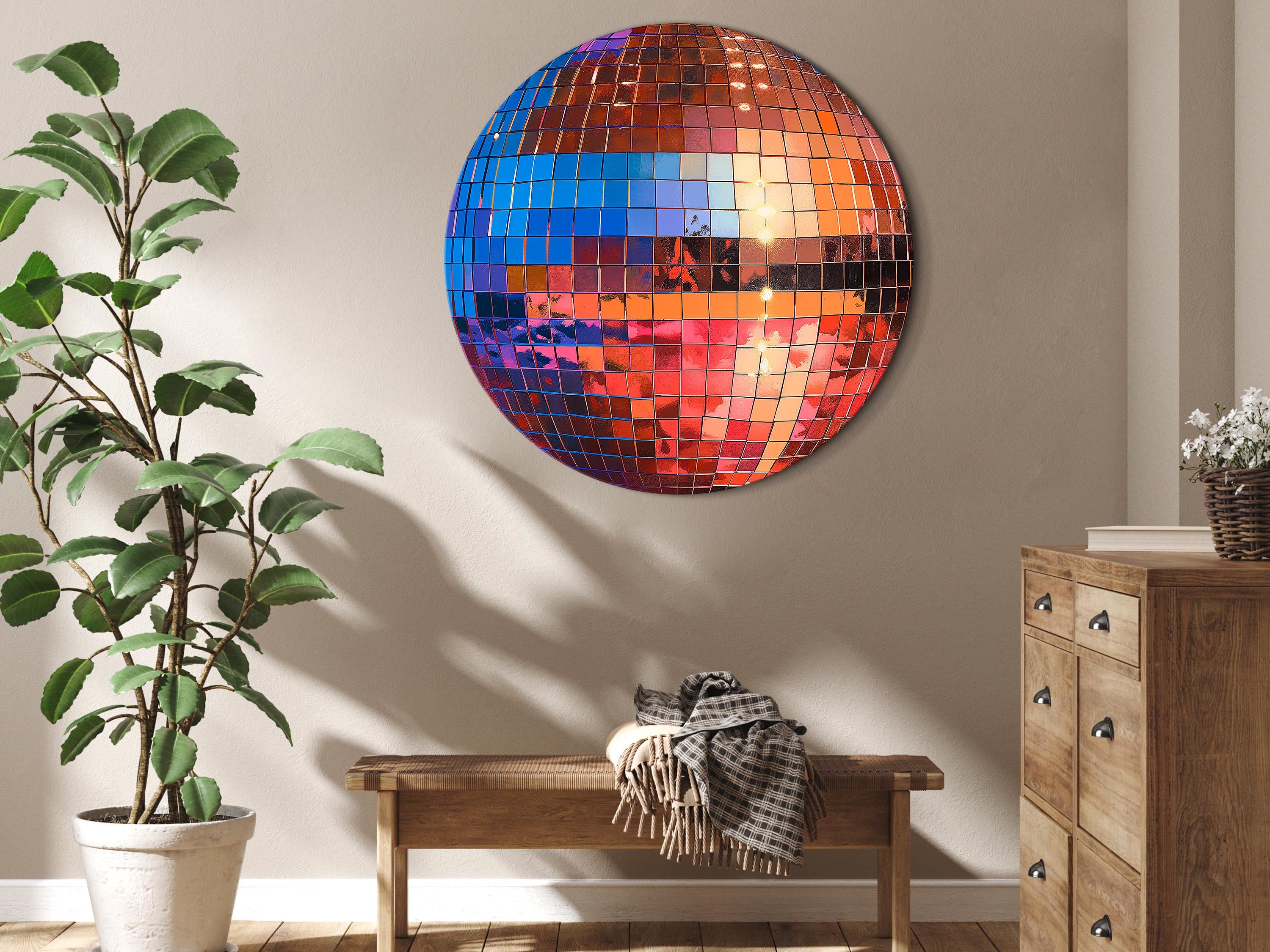Old Gold Disco Ball Round Canvas Print