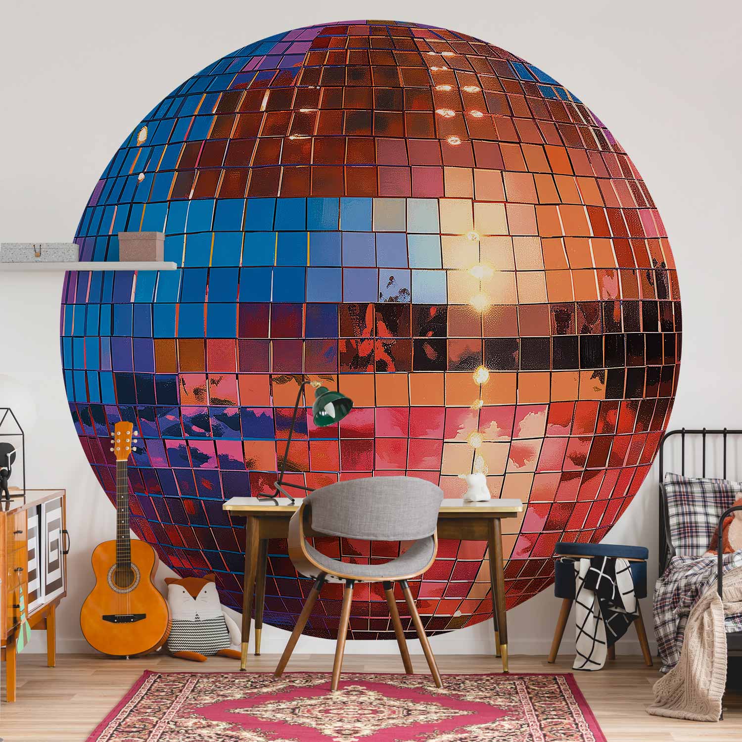 Old Gold Disco Ball Round Wall Mural