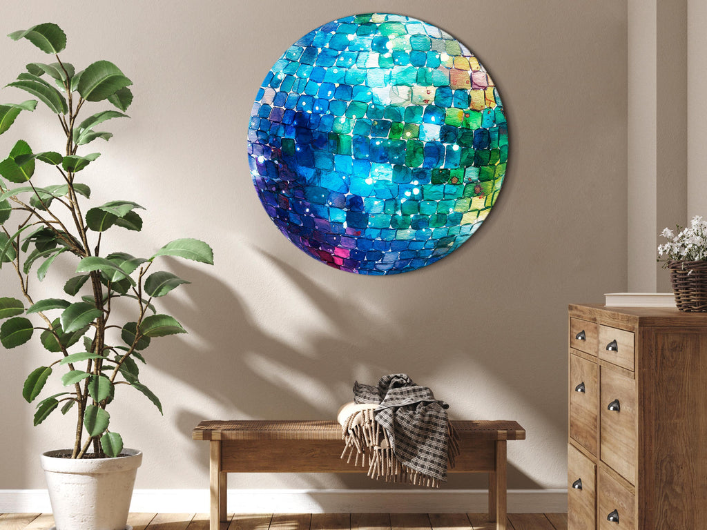 Turquoise Disco Ball Shine Round Canvas Print