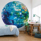 Turquoise Disco Ball Shimmer Round Wall Mural