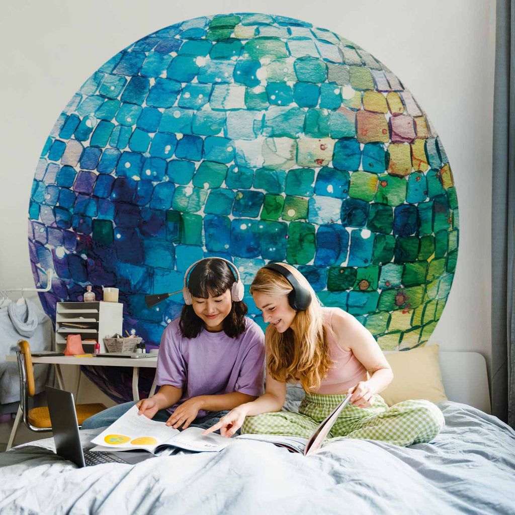 Turquoise Disco Ball Shimmer Round Wall Mural