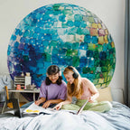 Turquoise Disco Ball Shimmer Round Wall Mural