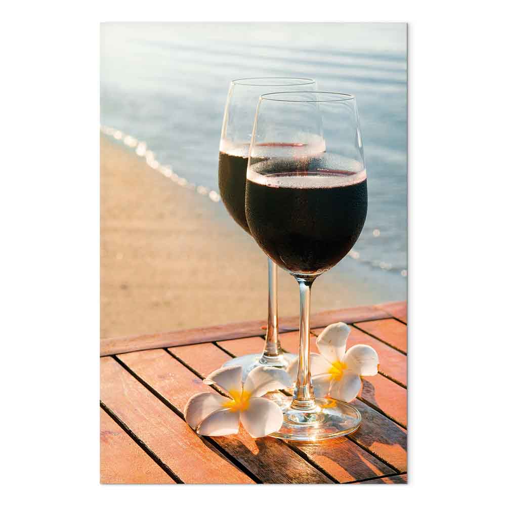 Romantic Wine & Sea Boards Vertical Canvas Print
