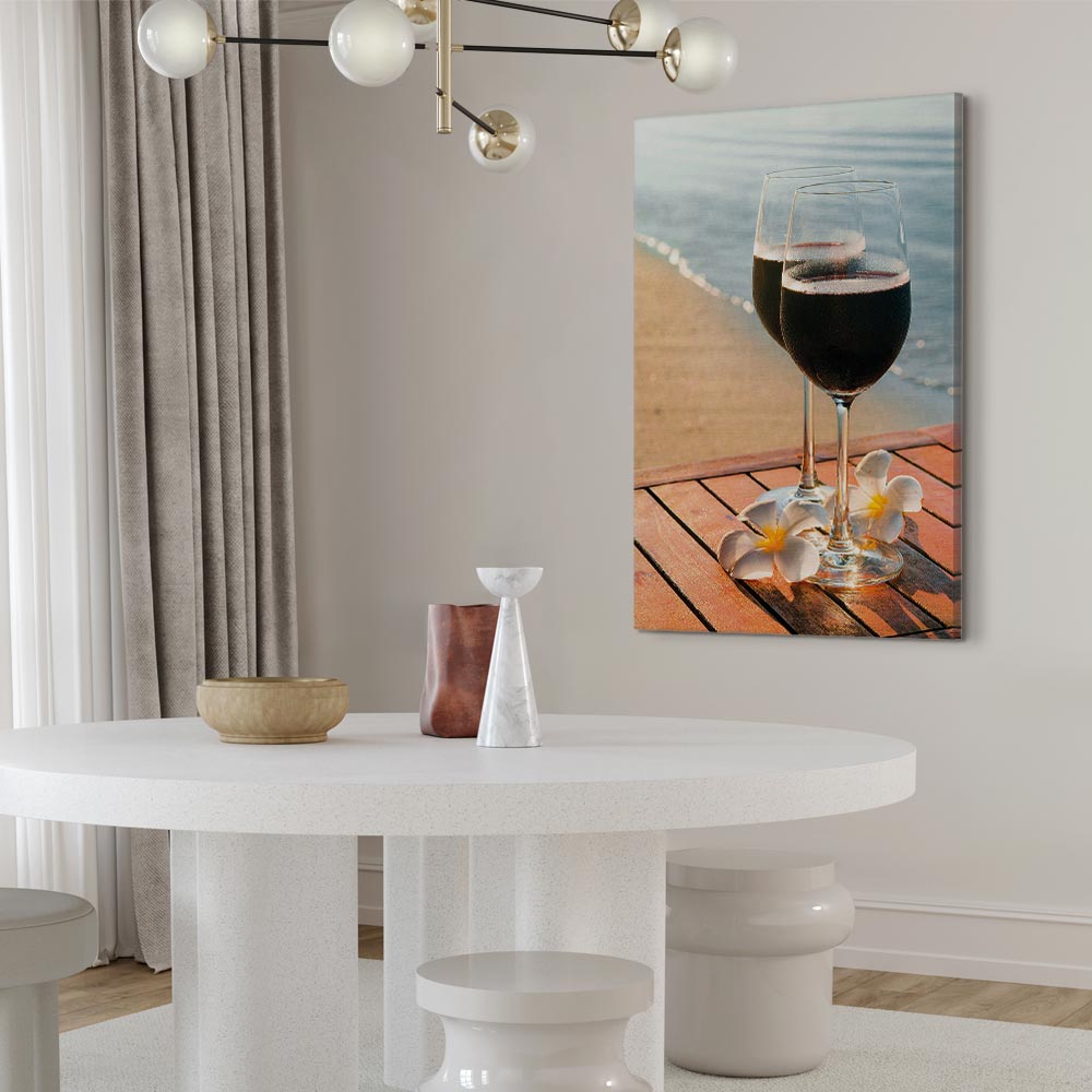 Romantic Wine & Sea Boards Vertical Canvas Print